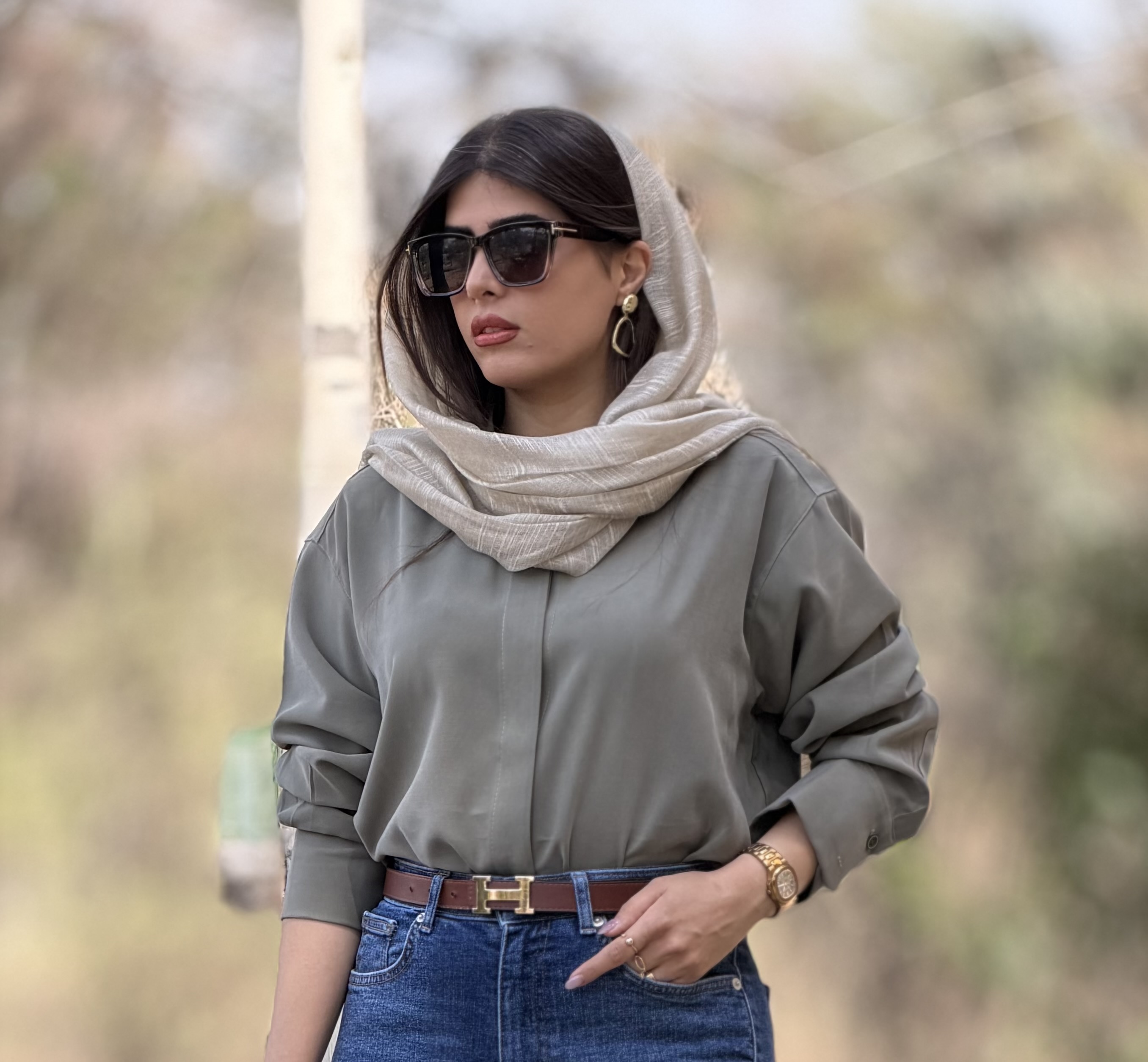شومیز زنانه پاییزه مدل OCEAN فری سایز کد 23453 رنگ سبز زیتونی تیره