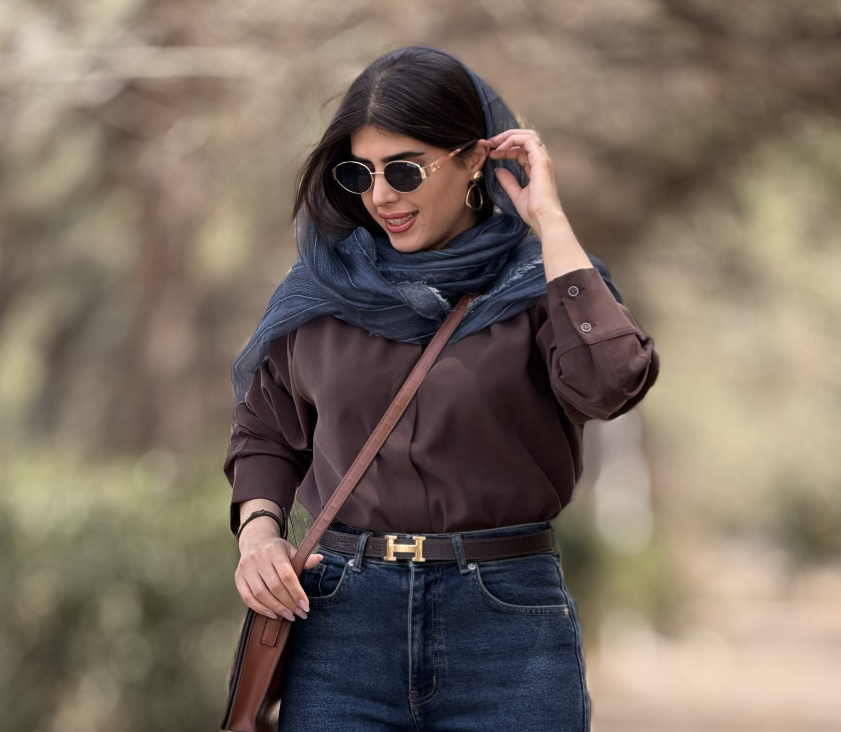 شومیز زنانه پاییزه مدل OCEAN فری سایز کد 23471 رنگ قهوه ای