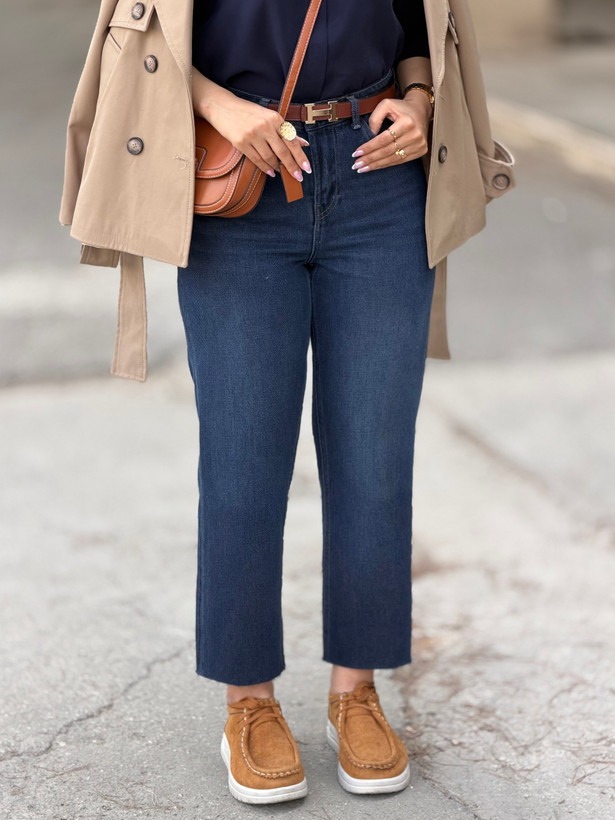 شلوار جین زنانه مدل کراپ استریت (Three Jeans Jackpot Cropped Straight) قد 90 رنگ سورمه ای بلو بلک کد 25082